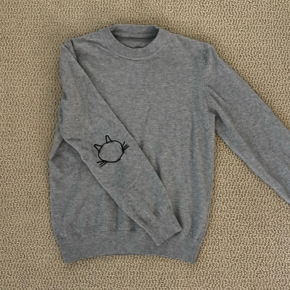 Women’s Gray Sweater with Cat Elbow Detail